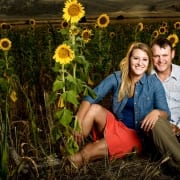 Bozeman Portrait Photography Engagement Couple Sunflowers Madison River